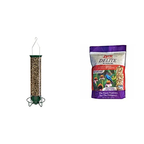 Droll Yankees YF-M Yankee Flipper Squirrel-Proof Bird Feeder, 17.25″, Green & Lyric Delite Wild Bird Seed, No Waste Bird Food Mix with Shell-Free Nuts and Seeds, 5 lb. Bag